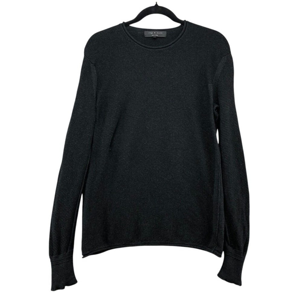 Rag & Bone Sweater Mens Medium Black Waffle Knit Cotton Crew Textured Minimalist